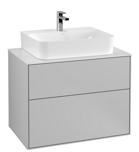 Тумба під раковину Villeroy & Boch Finion 80х50,1 см МДФ світло-сірий матовий лак/скло біле матове F09100GJ