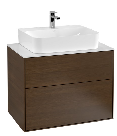 Тумба под раковину Villeroy & Boch Finion 80х50,1 см ДСП шпон грецкого ореха/стекло белое матовое F09100GN