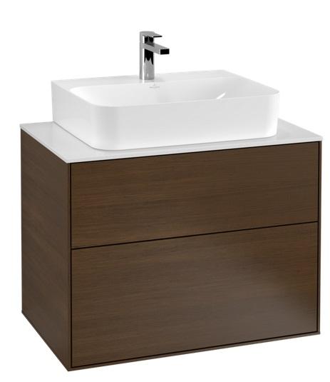 Тумба під раковину Villeroy & Boch Finion 80х50,1 см ДСП шпон волоського горіха/скло біле матове F09100GN