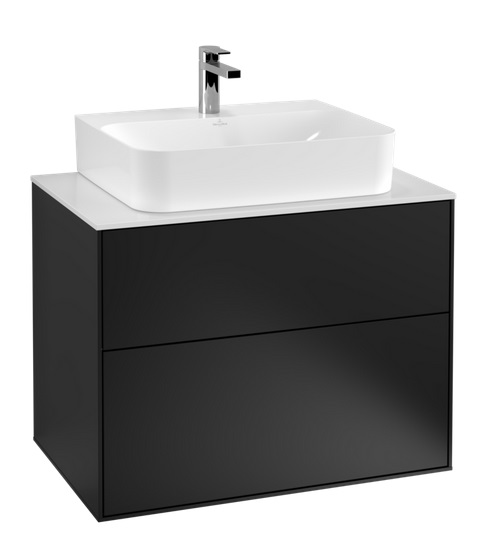 Тумба під раковину Villeroy & Boch Finion 80х50,1 см МДФ чорний матовий лак/скло біле матове F09100PD