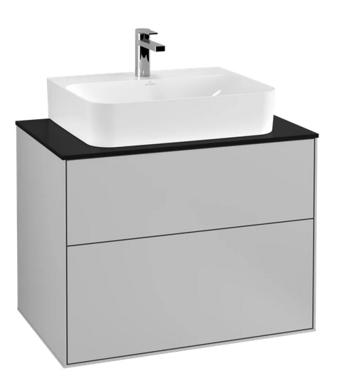 Тумба под раковину Villeroy & Boch Finion 80х50,1 см МДФ светло-серый матовый лак/стекло черное матовое F09200GJ