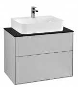 Тумба под раковину Villeroy & Boch Finion 80х50,1 см МДФ светло-серый матовый лак/стекло черное матовое F09200GJ