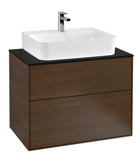 Тумба под раковину Villeroy & Boch Finion 80х50,1 см ДСП шпон грецкого ореха/стекло черное матовое F09200GN