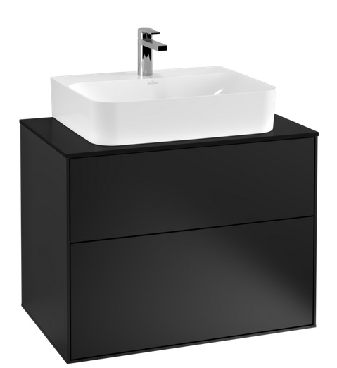 Тумба под раковину Villeroy & Boch Finion 80х50,1 см МДФ черный матовый лак/стекло черное матовое F09200PD