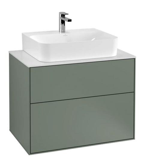 Тумба под раковину Villeroy & Boch Finion 80х50,1 см МДФ оливковый матовый лак/стекло белое матовое F09100GM