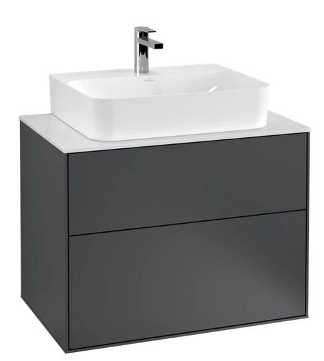 Тумба под раковину Villeroy & Boch Finion 80х50,1 см МДФ темно-синий матовый лак/стекло белое матовое F09100HG