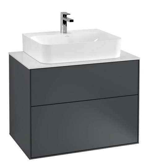 Тумба під раковину Villeroy & Boch Finion 80х50,1 см МДФ темно-синій матовий лак/скло біле матове F09100HG