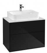 Тумба під раковину Villeroy & Boch Finion 80х50,1 см МДФ чорний глянцевий лак/скло біле матове F09100PH