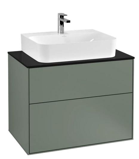 Тумба под раковину Villeroy & Boch Finion 80х50,1 см МДФ оливковый матовый лак/стекло черное матовое F09200GM