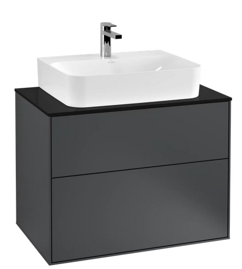 Тумба под раковину Villeroy & Boch Finion 80х50,1 см МДФ темно-синий матовый лак/стекло черное матовое F09200HG