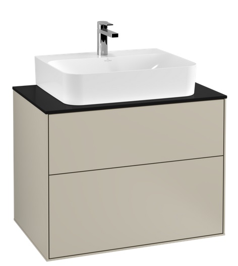 Тумба под раковину Villeroy & Boch Finion 80х50,1 см МДФ песок матовый лак/стекло черное матовое F09200HH