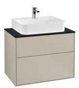 Тумба під раковину Villeroy&Boch Finion 80х50,1 см МДФ пісок матовий лак/скло чорне матове F09200HH