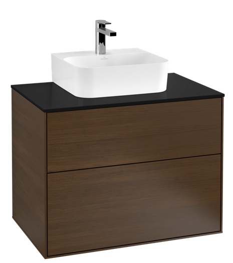 Тумба под раковину Villeroy & Boch Finion 80х50,1 см с подсветкой ДСП шпон грецкого ореха/стекло черное матовое G08200GN