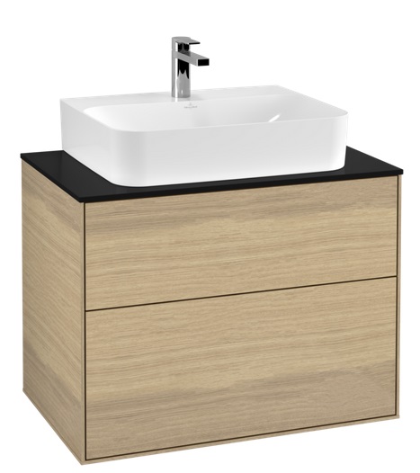 Тумба під раковину Villeroy & Boch Finion 80х50,1 см ДСП шпон дуба/скло чорне матове F09200PC