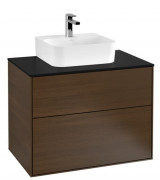 Тумба под раковину Villeroy & Boch Finion 80х50,1 см с подсветкой ДСП шпон грецкого ореха/стекло черное матовое G08200GN