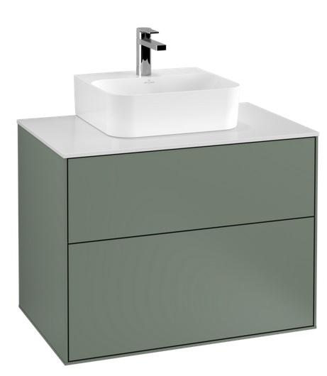 Тумба під раковину Villeroy & Boch Finion 80х50,1 см із підсвічуванням МДФ оливковий матовий лак/скло біле матове G08100GM