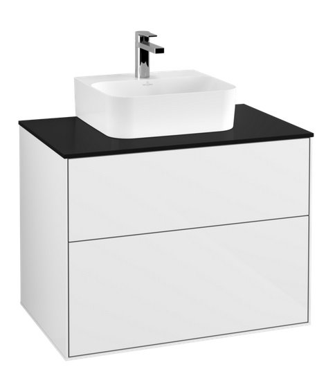 Тумба під раковину Villeroy & Boch Finion 80х50,1 см з підсвічуванням МДФ білий глянцевий лак/скло чорне матове G08200GF