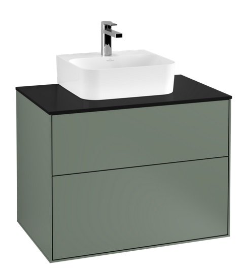 Тумба під раковину Villeroy & Boch Finion 80х50,1 см з підсвічуванням МДФ оливковий матовий лак/скло чорне матове G08200GM