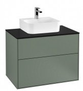 Тумба під раковину Villeroy & Boch Finion 80х50,1 см з підсвічуванням МДФ оливковий матовий лак/скло чорне матове G08200GM