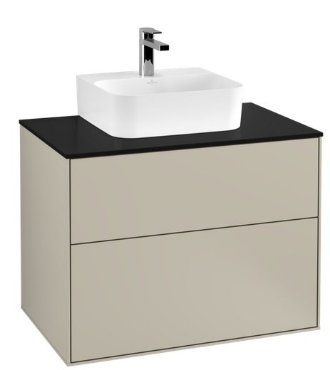 Тумба под раковину Villeroy & Boch Finion 80х50,1 см с подсветкой МДФ песок матовый лак/стекло черное матовое G08200HH