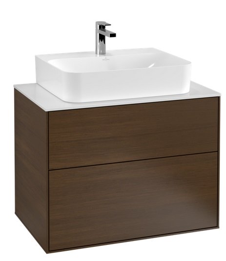 Тумба під раковину Villeroy & Boch Finion 80х50,1 см ДСП шпон волоського горіха/скло біле матове F09100GN