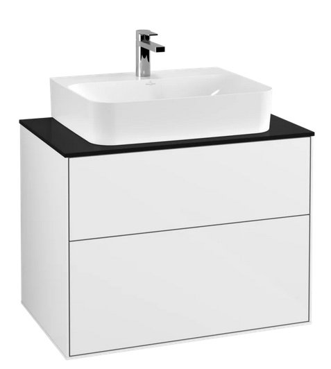 Тумба під раковину Villeroy & Boch Finion 80х50,1 см МДФ білий глянцевий лак/скло чорне матове F09200GF