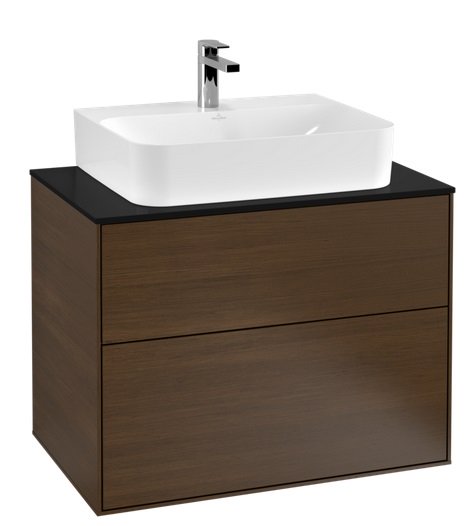 Тумба під раковину Villeroy & Boch Finion 80х50,1 см ДСП шпон волоського горіха/скло чорне матове F09200GN