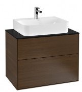 Тумба під раковину Villeroy & Boch Finion 80х50,1 см ДСП шпон волоського горіха/скло чорне матове F09200GN