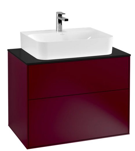 Тумба под раковину Villeroy & Boch Finion 80х50,1 см МДФ пион матовый лак/стекло черное матовое F09200HB