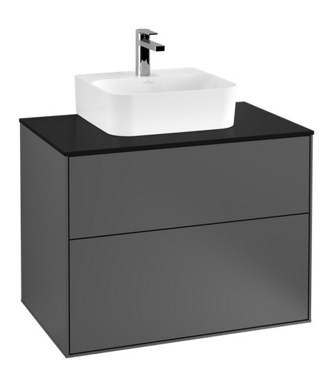 Тумба под раковину Villeroy & Boch Finion 80х50,1 см с подсветкой МДФ антрацит матовый лак/стекло черное матовое G08200GK