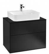 Тумба під раковину Villeroy & Boch Finion 80х50,1 см МДФ чорний матовий лак/скло чорне матове F09200PD