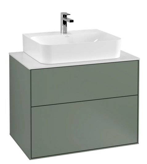 Тумба під раковину Villeroy & Boch Finion 80х50,1 см МДФ оливковий матовий лак/скло біле матове F09100GM