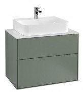 Тумба під раковину Villeroy & Boch Finion 80х50,1 см МДФ оливковий матовий лак/скло біле матове F09100GM