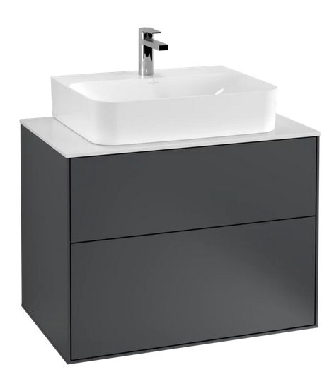 Тумба під раковину Villeroy & Boch Finion 80х50,1 см МДФ темно-синій матовий лак/скло біле матове F09100HG