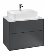 Тумба під раковину Villeroy & Boch Finion 80х50,1 см МДФ темно-синій матовий лак/скло біле матове F09100HG