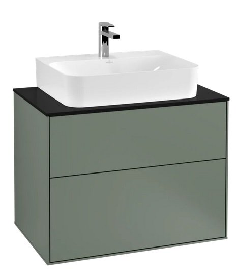 Тумба под раковину Villeroy & Boch Finion 80х50,1 см МДФ оливковый матовый лак/стекло черное матовое F09200GM