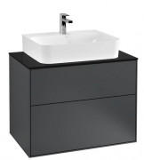 Тумба под раковину Villeroy & Boch Finion 80х50,1 см МДФ темно-синий матовый лак/стекло черное матовое F09200HG