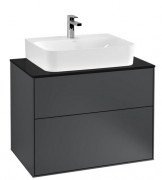 Тумба под раковину Villeroy & Boch Finion 80х50,1 см МДФ темно-синий матовый лак/стекло черное матовое F09200HG