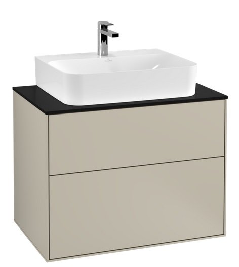 Тумба під раковину Villeroy&Boch Finion 80х50,1 см МДФ пісок матовий лак/скло чорне матове F09200HH