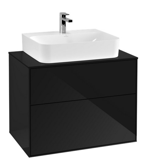 Тумба під раковину Villeroy & Boch Finion 80х50,1 см глянцевий МДФ чорний лак/скло чорне матове F09200PH