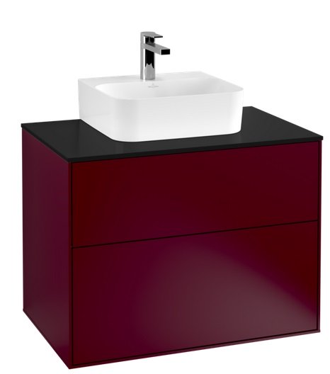 Тумба під раковину Villeroy & Boch Finion 80х50,1 см з підсвічуванням МДФ півонія матовий лак/скло чорне матове G08200HB