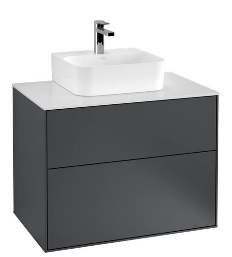 Тумба под раковину Villeroy & Boch Finion 80х50,1 см с подсветкой МДФ темно-синий матовый лак/стекло белое матовое G08100HG