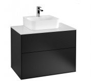 Тумба под раковину Villeroy & Boch Finion 80х50,1 см с подсветкой МДФ черный матовый лак/стекло белое матовое G08100PD