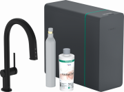 Смеситель для кухни Hansgrohe Aqittura M91 SodaSystem 210 однорычажный выдвижной излив sBox стартовый набор черный матовый 76806670