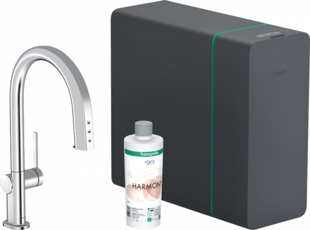 Змішувач для кухні Hansgrohe Aqittura M91 SodaSystem 210 одноважільний висувний вилив sbox стартовий набір нержавіюча сталь 76806800