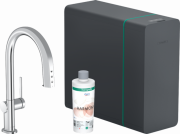 Смеситель для кухни Hansgrohe Aqittura M91 SodaSystem 210 однорычажный выдвижной излив sBox стартовый набор нержавеющая сталь 76806800