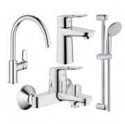 Комплект смесителей для ванной и кухни Grohe BauLoop 4 в 1 с душевым набором хром UA123225K1