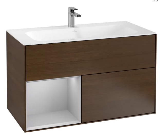 Тумба под раковину Villeroy & Boch Finion 99,6х49,8 см с подсветкой ДСП шпон грецкого ореха/светло-серый матовый лак G030GJGN