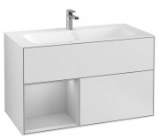 Тумба под раковину Villeroy & Boch Finion 99,6х49,8 см с подсветкой МДФ белый матовый лак/светло-серый матовый лак G030GJMT