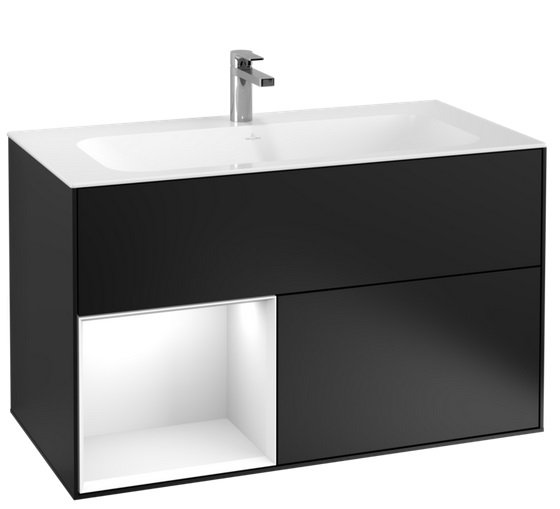 Тумба под раковину Villeroy & Boch Finion 99,6х49,8 см с подсветкой МДФ черный матовый лак/глянцевый белый лак G030GFPD